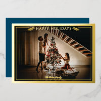 Modernes Frame Happy Holidays Foto Dunkelblau Gold