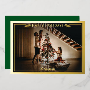 Modernes Frame Happy Holidays Foto Green Gold Folien Feiertagskarte
