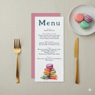 Modernes französisches Macaron Wedding Menu Menükarte