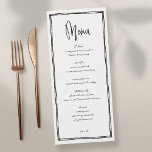 Modernes französisches Schwarz-Weiß-Hochzeitmenü Menükarte<br><div class="desc">Modernes französisches Schwarz-Weiß-Hochzeitmenü</div>