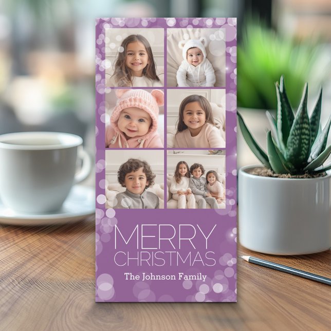 Modernes frohe Weihnachten Orchid Bokeh Personalis (Classic Christmas Photo Card)