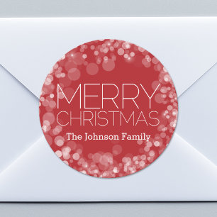 Modernes frohe Weihnachten Red Bokeh Personalisier Runder Aufkleber