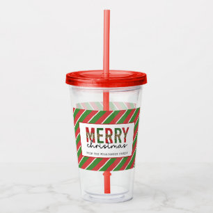 Modernes, frohe Weihnachts-Rot-Streifen Muster Acryltrinkbecher