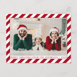 Modernes frohe Weihnachts-Rote Streifen-Foto Postkarte