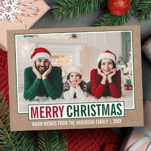 Modernes frohe Weihnachtsfamilie Foto Kraft Postkarte