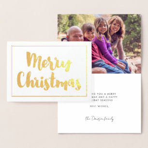 Modernes frohe Weihnachtsfamilien Foto Gold Folienkarte