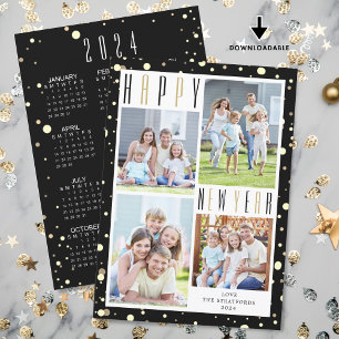 Modernes Frohes Neujahr 4 Fotos 2024 Kalender Feiertagskarte