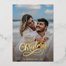 Modernes frohes Weihnachts-Foto Name Gold Hol Folien Feiertagskarte