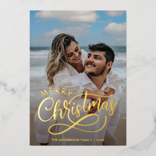 Modernes frohes Weihnachts-Foto Name Gold Hol Folien Feiertagskarte