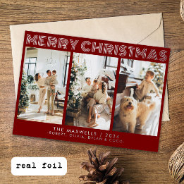 Modernes frohes Weihnachts-Rotes Foto Folien Feiertagskarte