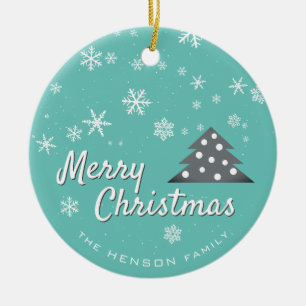 Modernes frohes Weihnachtsblau Keramik Ornament