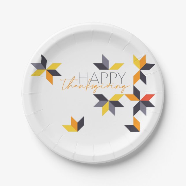 Modernes, fröhliches Design von Happy Thanksgiving Pappteller (Vorderseite)