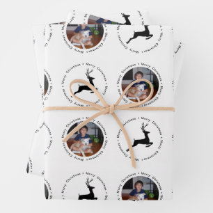 Modernes fröhliches Weihnachts-Foto Rentier Muster Geschenkpapier Set