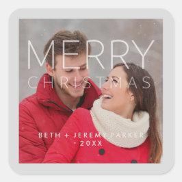 Modernes fröhliches Weihnachts-Overlay und Ihr Fot Quadratischer Aufkleber