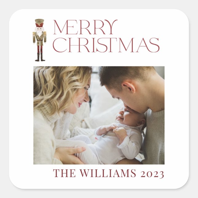 Modernes fröhliches Weihnachtscreme Wasserfarben-F Quadratischer Aufkleber (Vorderseite)