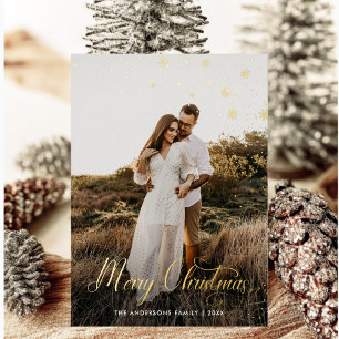 Modernes fröhliches Weihnachtsfamilien Foto karier Folien Feiertagskarte