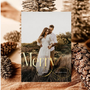 Modernes fröhliches Weihnachtsfamilien Foto karier Folien Feiertagskarte