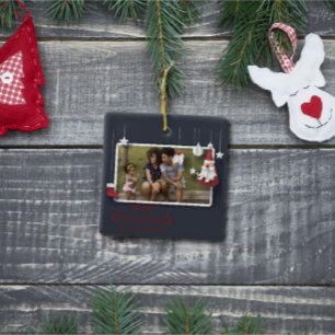 Modernes fröhliches Weihnachtsfest-Foto Keramikornament