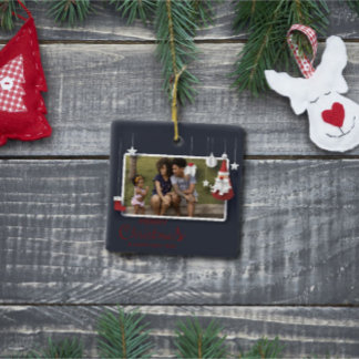 Modernes fröhliches Weihnachtsfest-Foto Keramikornament