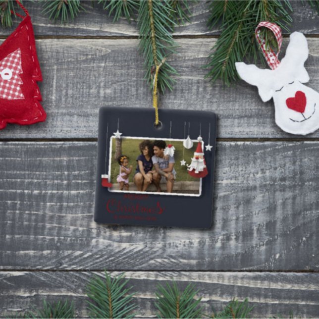 Modernes fröhliches Weihnachtsfest-Foto Keramikornament (Von Creator hochgeladen)