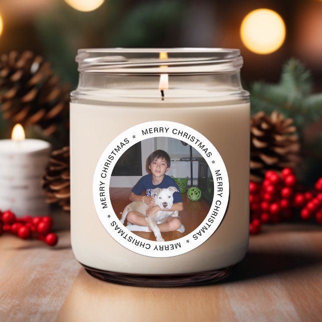 Modernes fröhliches Weihnachtsfest-Foto Runder Aufkleber (Modern Merry Christmas Photo Classic Round Sticker)