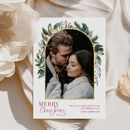 Modernes fröhliches Weihnachtsgrün Gold Arch Foto Feiertagskarte