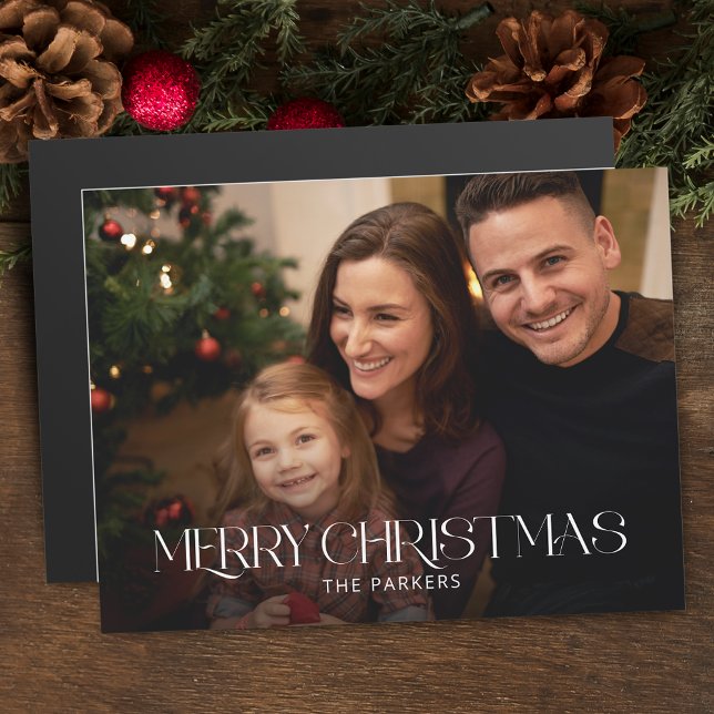 Modernes, fröhliches Weihnachtstypografie-Foto Magnetkarte (Von Creator hochgeladen)