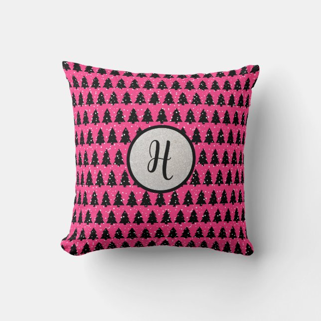 Modernes Fuchsia & Black Monogram Kissen (Vorderseite)
