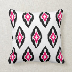 Modernes Fuchsia Schwarz-weiß Ikat Tribal Muster 1 Kissen
