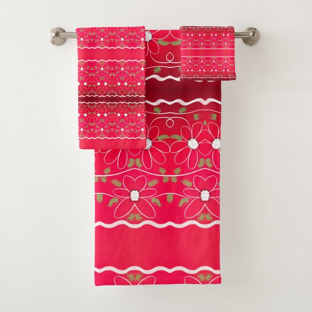 Modernes Fuchsia- und Wine-Blumenhandtuch-Set Badhandtuch Set (Insitu)