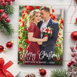 Modernes Fun Calligraphy Christmas Couple Foto Postkarte