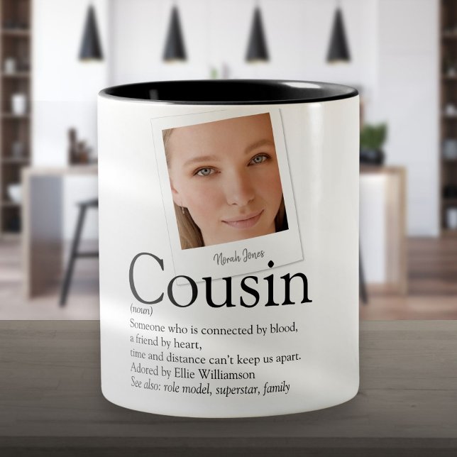 Modernes Fun Cousin Definition Foto Zweifarbige Tasse (Modern Fun Cousin Definition Photo Two-Tone Coffee Mug)