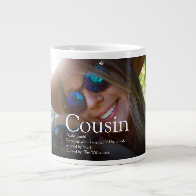 Modernes Fun Foto Cool Bester Cousin je Definition Jumbo-Tasse (Vorderseite)