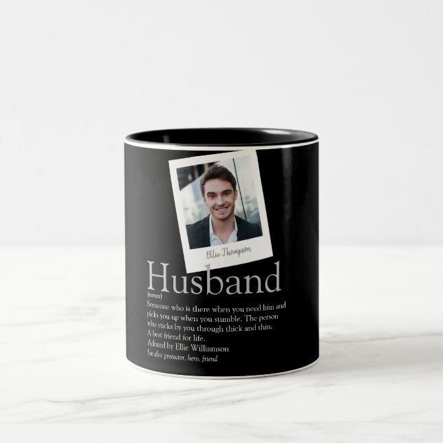 Modernes Fun Husband Definition Foto Schwarz Zweifarbige Tasse (Mittel)