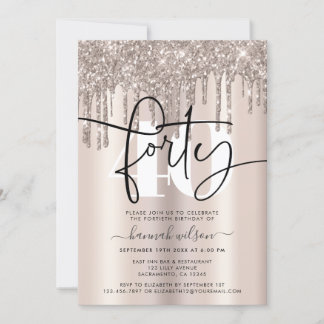 Modernes Funkelnd Cream Glitzer 40. Geburtstag Par Einladung