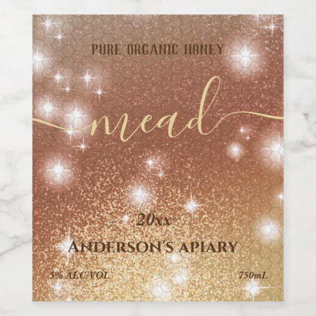 Modernes, funkelndes Wabenweinetikett Weinetikett (Einzelnes Label)