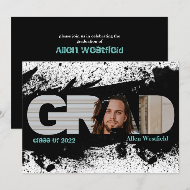 Modernes Funky Black Platsch GRAD Foto Einladung (Vorne/Hinten)