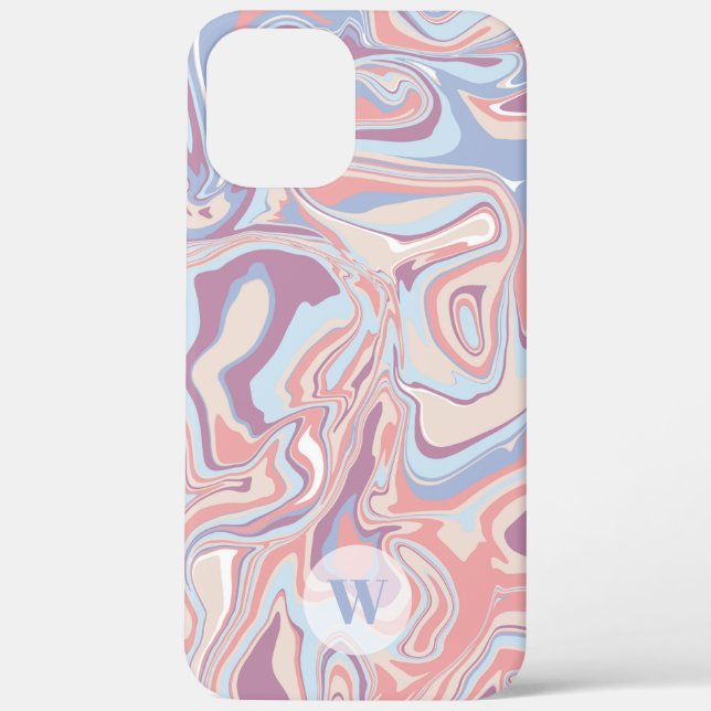 Modernes Funky Marble Pastel Lila Monogram Case-Mate iPhone Hülle (Rückseite)