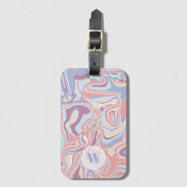 Modernes Funky Marble Pastel Lila Monogram Gepäckanhänger (Vorderseite Vertikal)