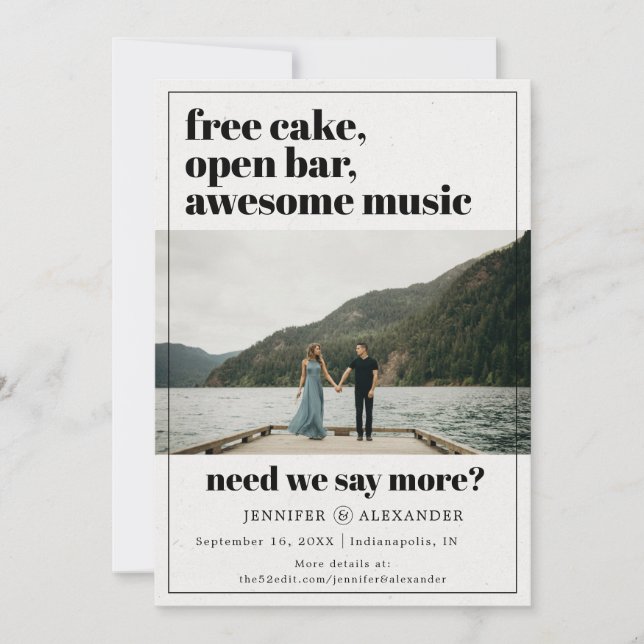 Modernes Funny Free Cake Open Bar Quote Foto Save The Date (Vorderseite)