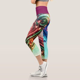 Modernes futuristisches leuchtendes grünes und ros capri leggings
