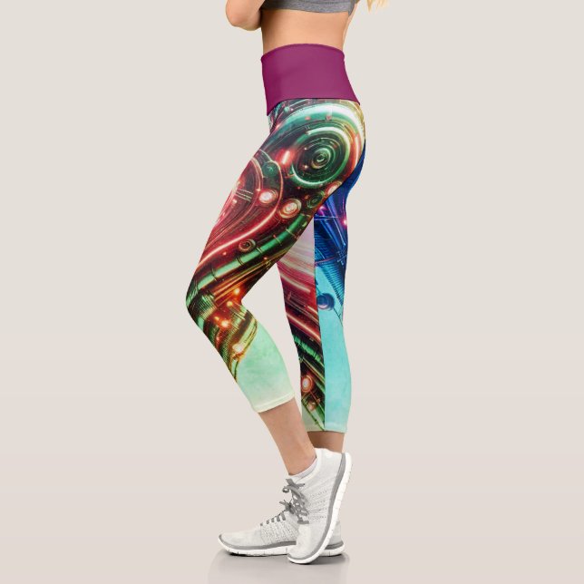 Modernes futuristisches leuchtendes grünes und ros capri leggings (Links)