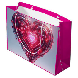 Modernes futuristisches leuchtendes rosa Herz Große Geschenktüte