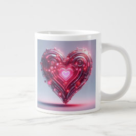 Modernes futuristisches leuchtendes rosa Herz Jumbo-Tasse
