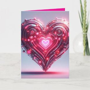 Modernes futuristisches leuchtendes rosa Herz Karte