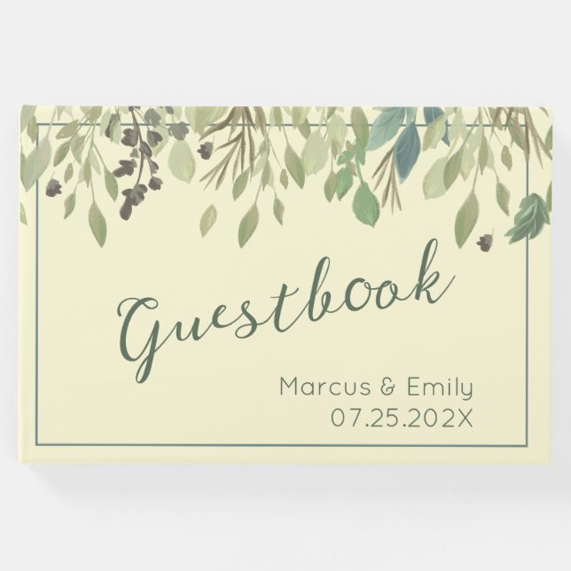 Modernes Gästebuch für Creme und Eukalyptus Weddin (Vorderseite)