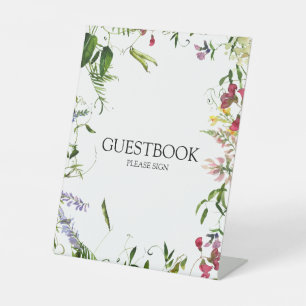 Modernes Gästebuch für Sommerferien der Wildblume Sockelschild