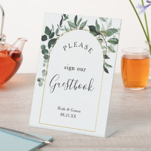 Modernes Gästebuch mit Aquarellfarben Sockelschild