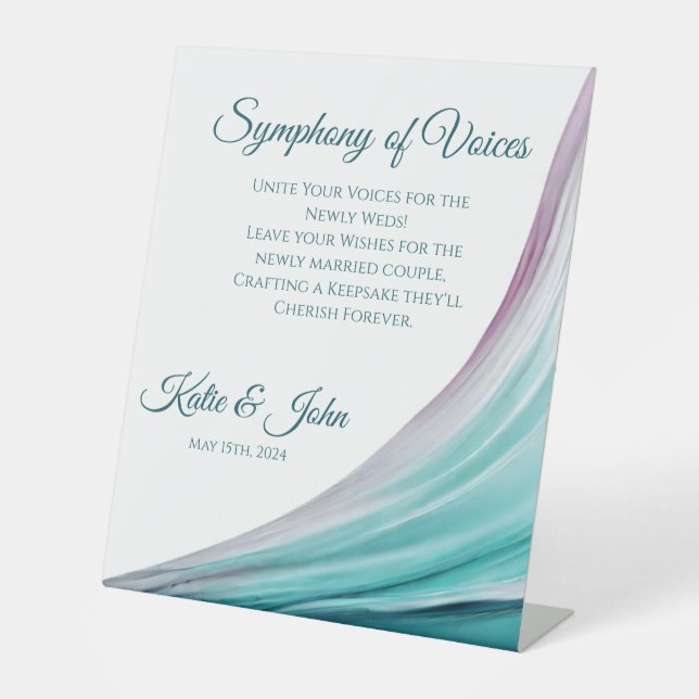 Modernes Gästebuch signiert Lila und Aquamarin- Sockelschild (Vorderseite)