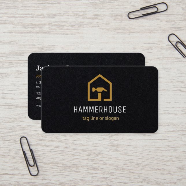 Modernes Gebäude für Schwarz und Golden Constructi Visitenkarte (Vorderseite/Rückseite Beispiel)